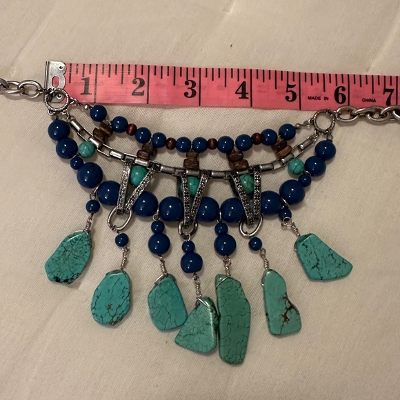 Robert Rose Vintage Turquoise and Silvertone Bibb Necklace - Picture 11 of 13